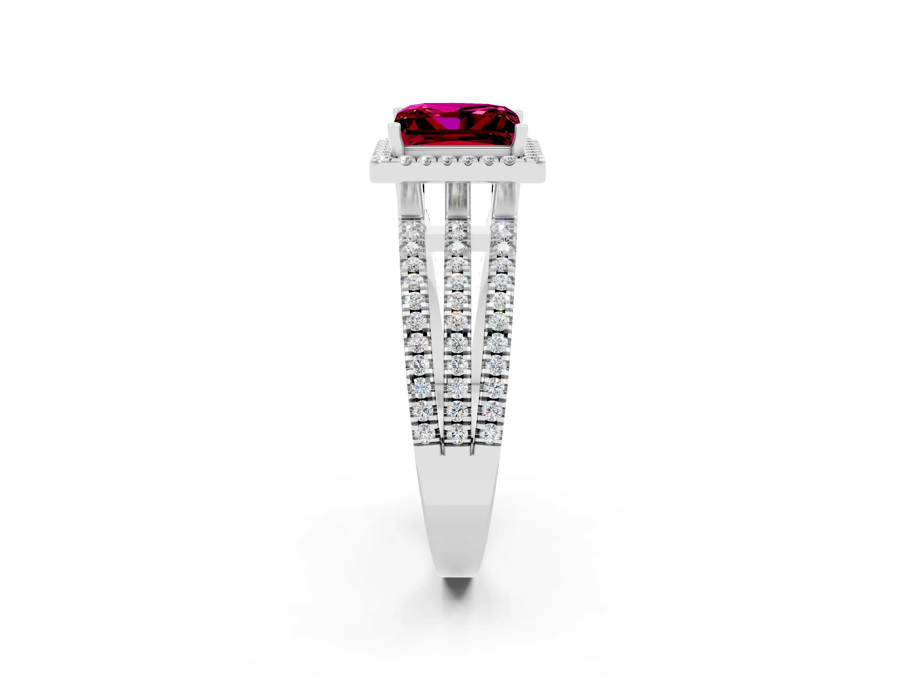 White gold {shape_name} Garnet Halo Engagement Ring with Split Shank and Four-Prong Setting_2