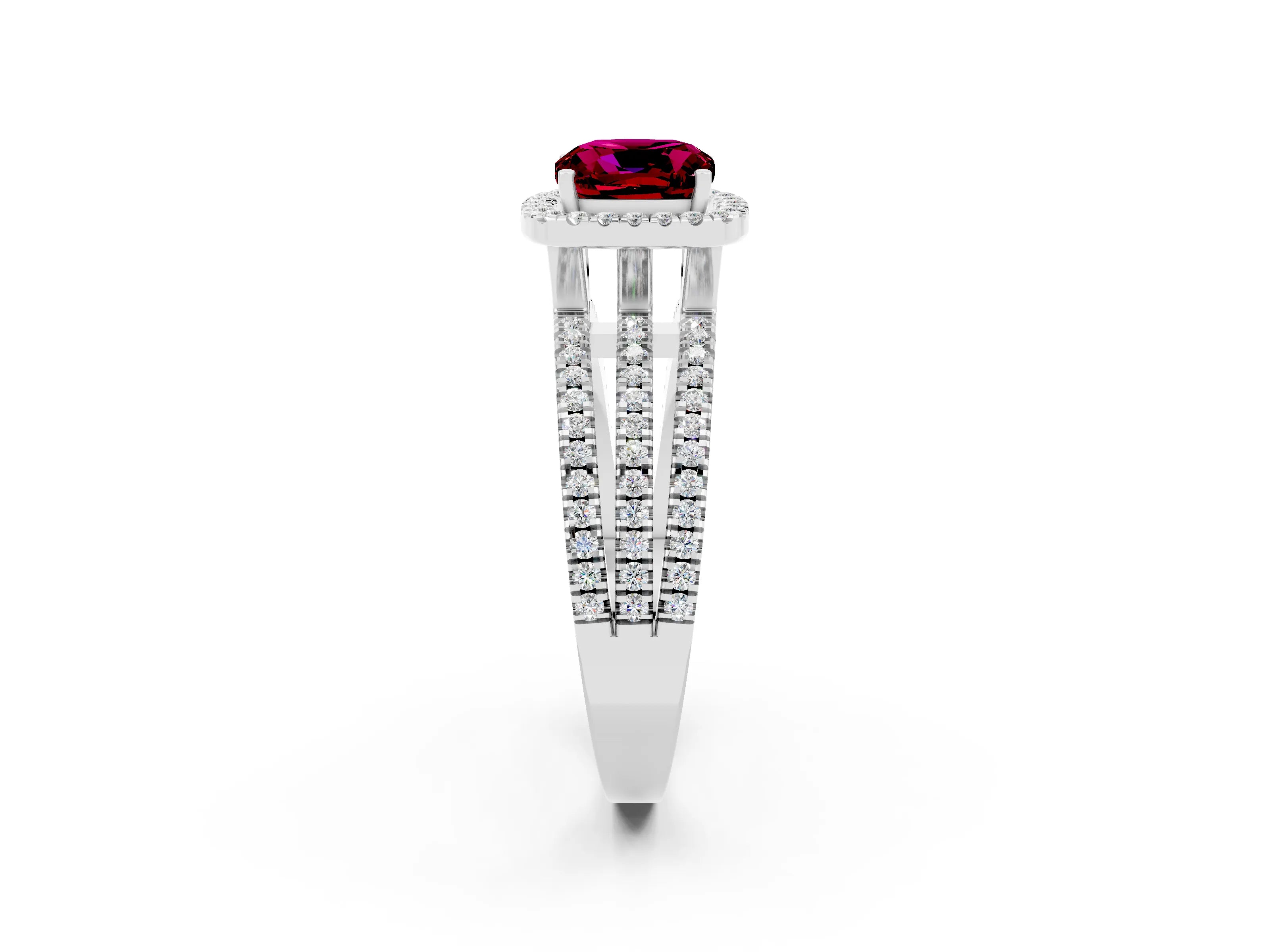 White gold {shape_name} Garnet Halo Engagement Ring with Split Shank and Four-Prong Setting_2