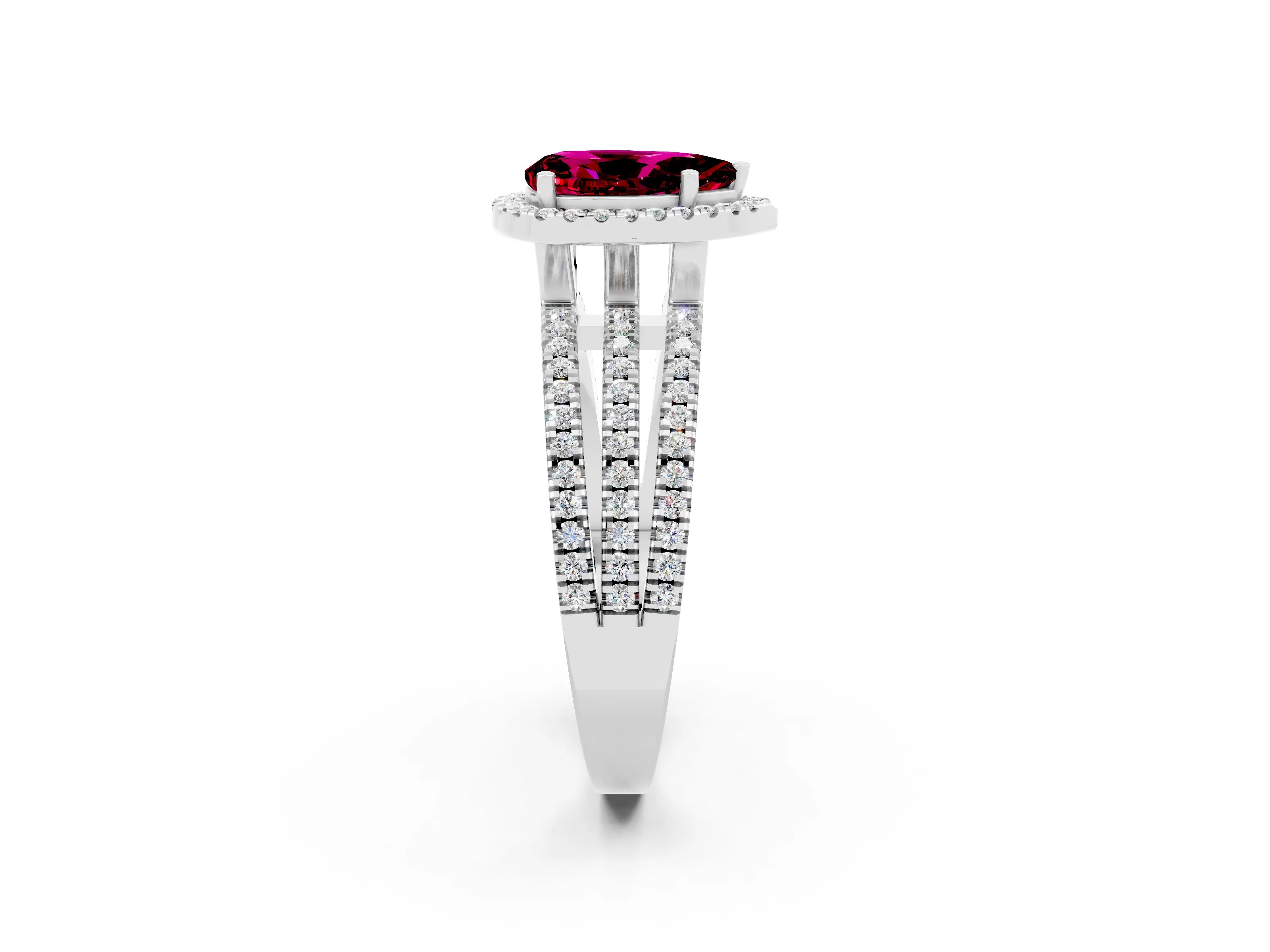 White gold {shape_name} Garnet Halo Engagement Ring with Split Shank and Four-Prong Setting_2