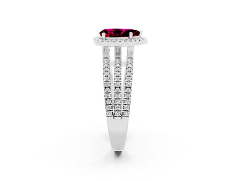 White gold {shape_name} Garnet Halo Engagement Ring with Split Shank and Four-Prong Setting_2