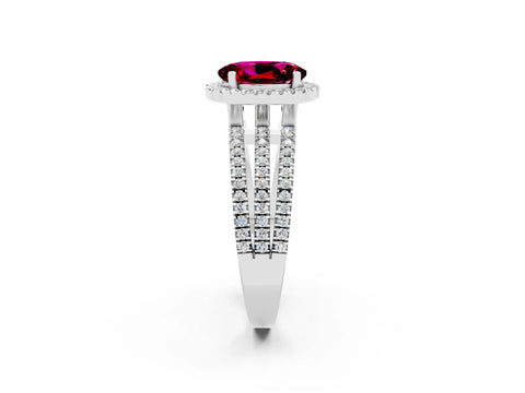 White gold {shape_name} Garnet Halo Engagement Ring with Split Shank and Four-Prong Setting_2