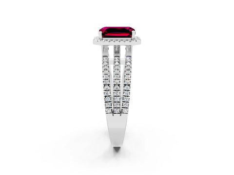 White gold {shape_name} Garnet Halo Engagement Ring with Split Shank and Four-Prong Setting_2