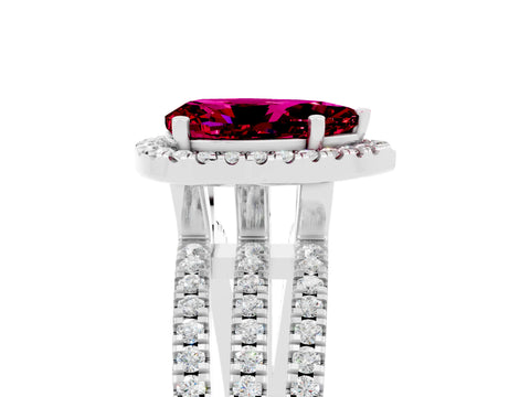White gold {shape_name} Garnet Halo Engagement Ring with Split Shank and Four-Prong Setting_5