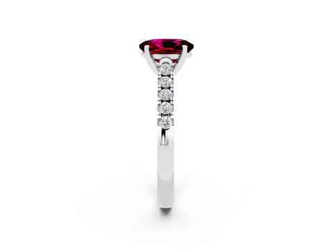 White gold {shape_name} Garnet Solitaire Ring with Pavé Band and Four-Prong Setting_14