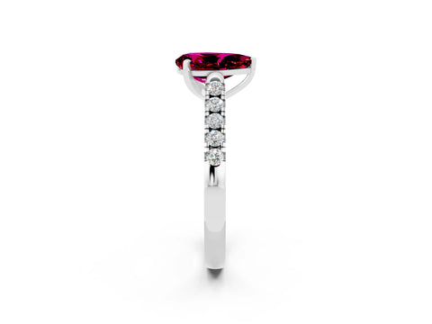 White gold {shape_name} Garnet Solitaire Ring with Pavé Band and Four-Prong Setting_14