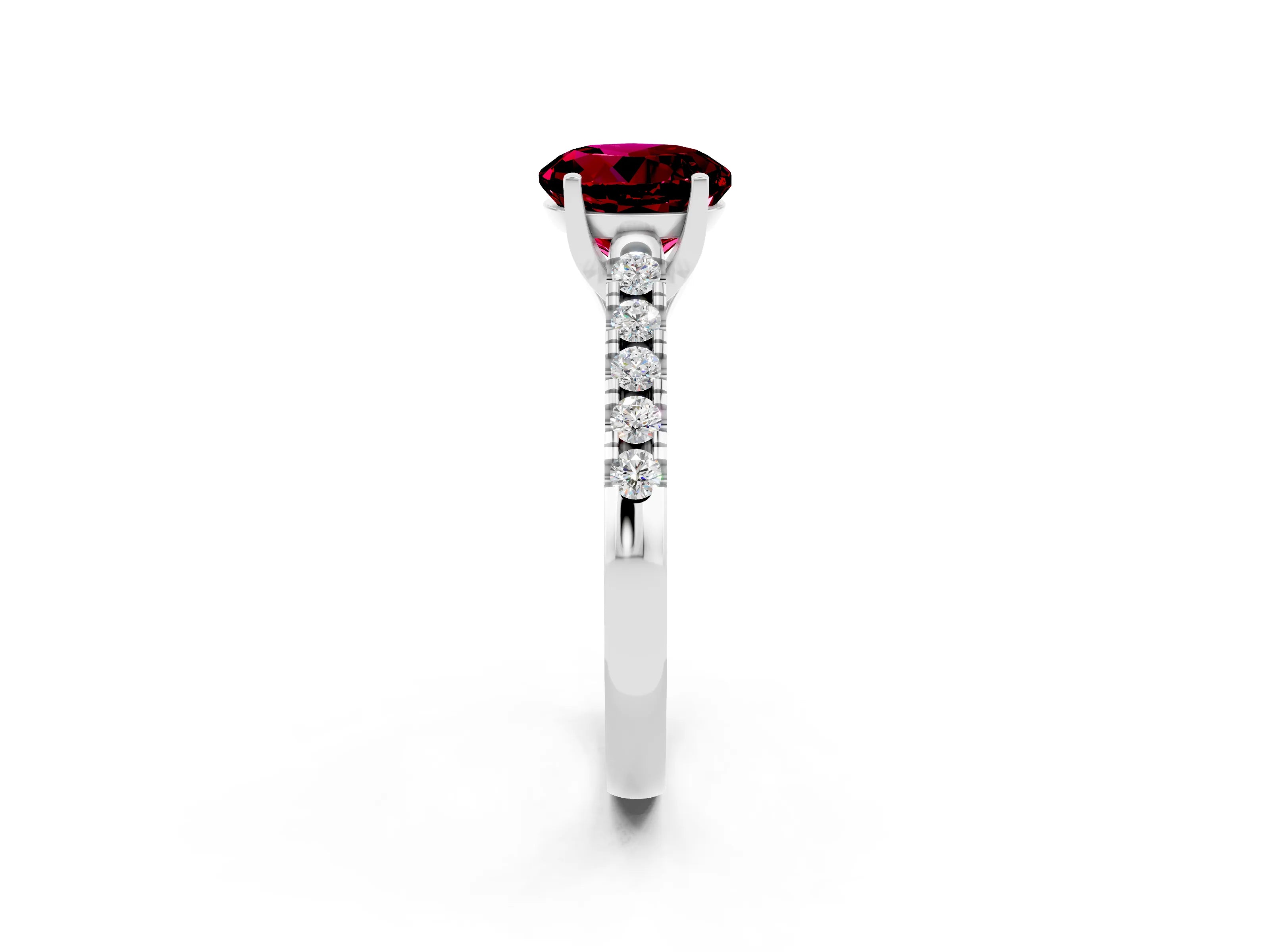 White gold {shape_name} Garnet Solitaire Ring with Pavé Band and Four-Prong Setting_14