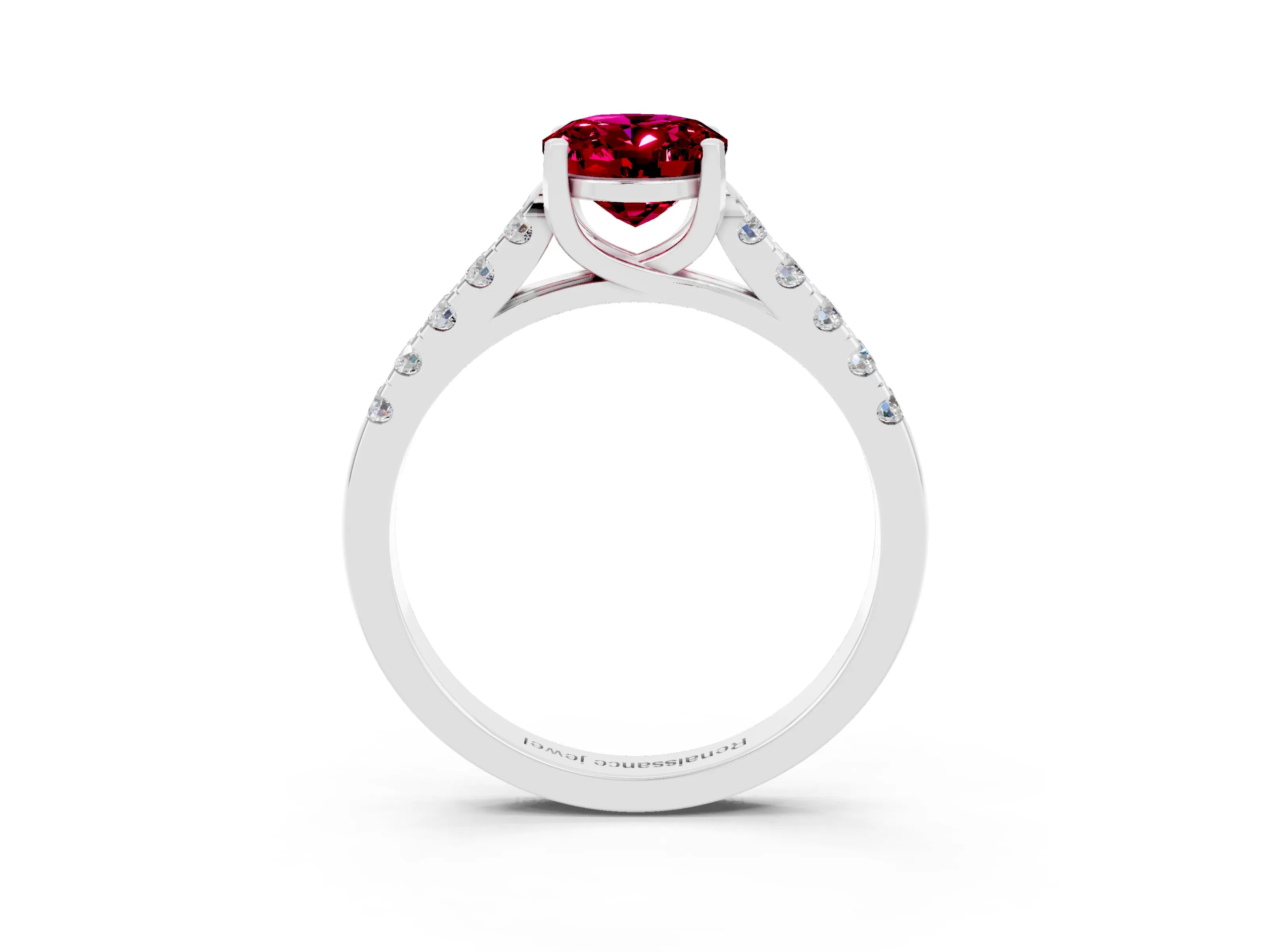 White gold {shape_name} Garnet Solitaire Ring with Pavé Band and Four-Prong Setting_15