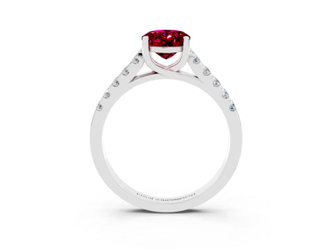 White gold {shape_name} Garnet Solitaire Ring with Pavé Band and Four-Prong Setting_15