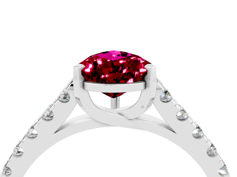 White gold {shape_name} Garnet Solitaire Ring with Pavé Band and Four-Prong Setting_16