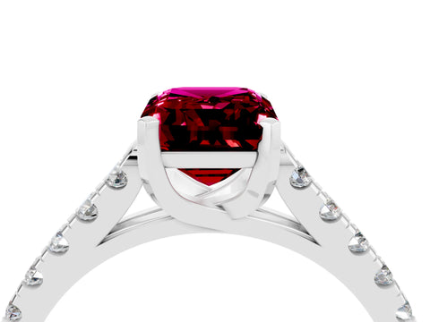 White gold {shape_name} Garnet Solitaire Ring with Pavé Band and Four-Prong Setting_16