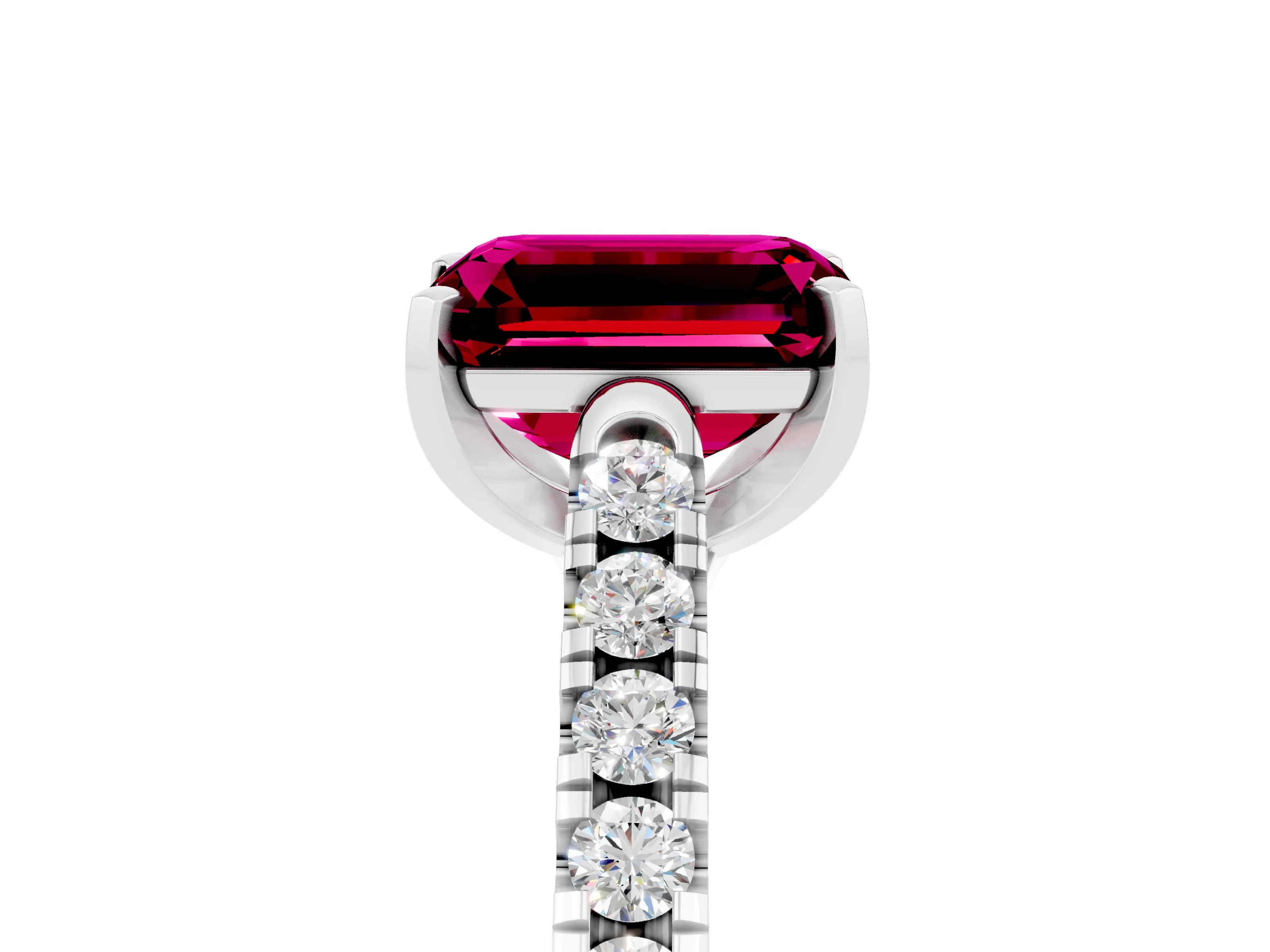 White gold {shape_name} Garnet Solitaire Ring with Pavé Band and Four-Prong Setting_17