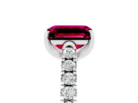 White gold {shape_name} Garnet Solitaire Ring with Pavé Band and Four-Prong Setting_17