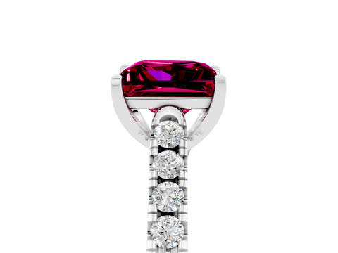 White gold {shape_name} Garnet Solitaire Ring with Pavé Band and Four-Prong Setting_17