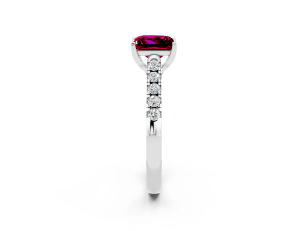 Silver Princess Cut Garnet Pavé Band Solitaire Ring with Prong Setting
