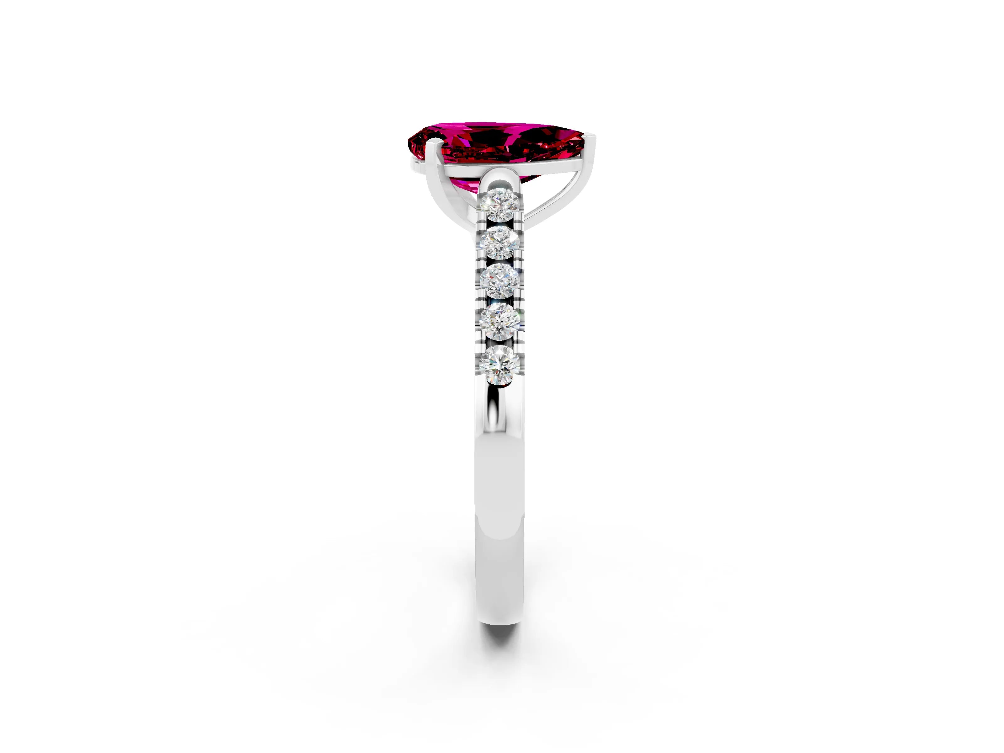 White gold {shape_name} Garnet Solitaire Ring with Pavé Band and Four-Prong Setting_2