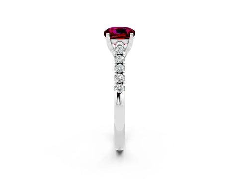 White gold {shape_name} Garnet Solitaire Ring with Pavé Band and Four-Prong Setting_2