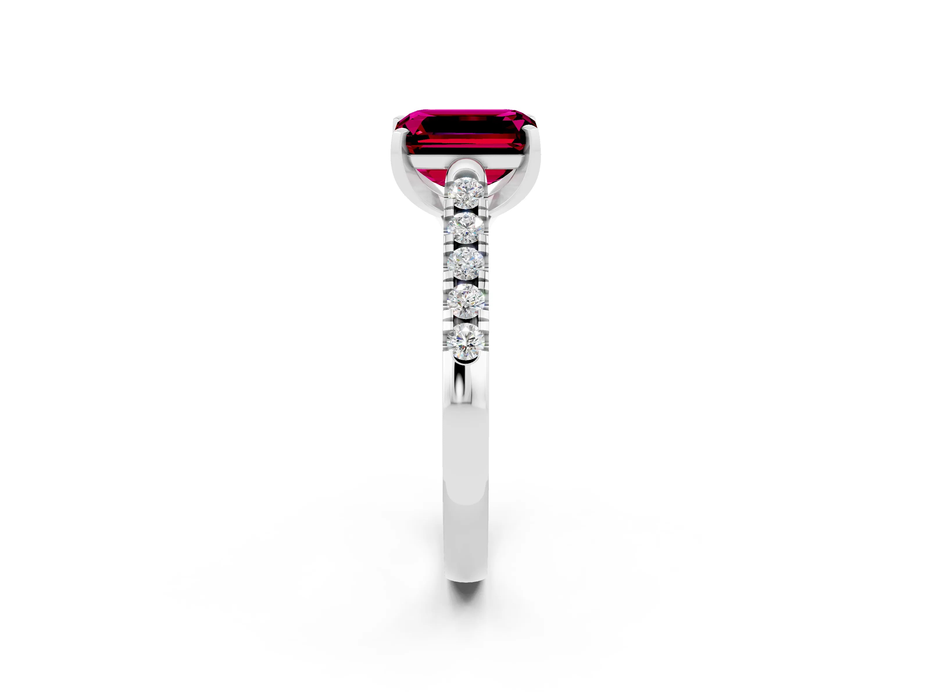 White gold {shape_name} Garnet Solitaire Ring with Pavé Band and Four-Prong Setting_2