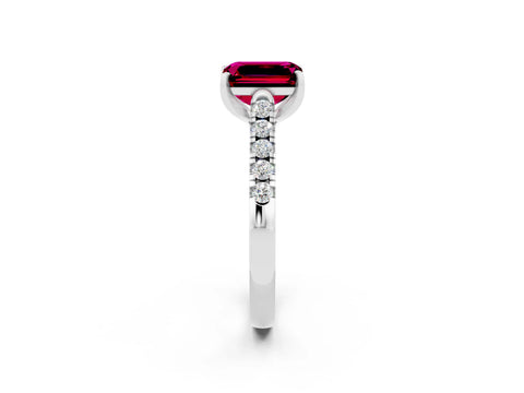 White gold {shape_name} Garnet Solitaire Ring with Pavé Band and Four-Prong Setting_2