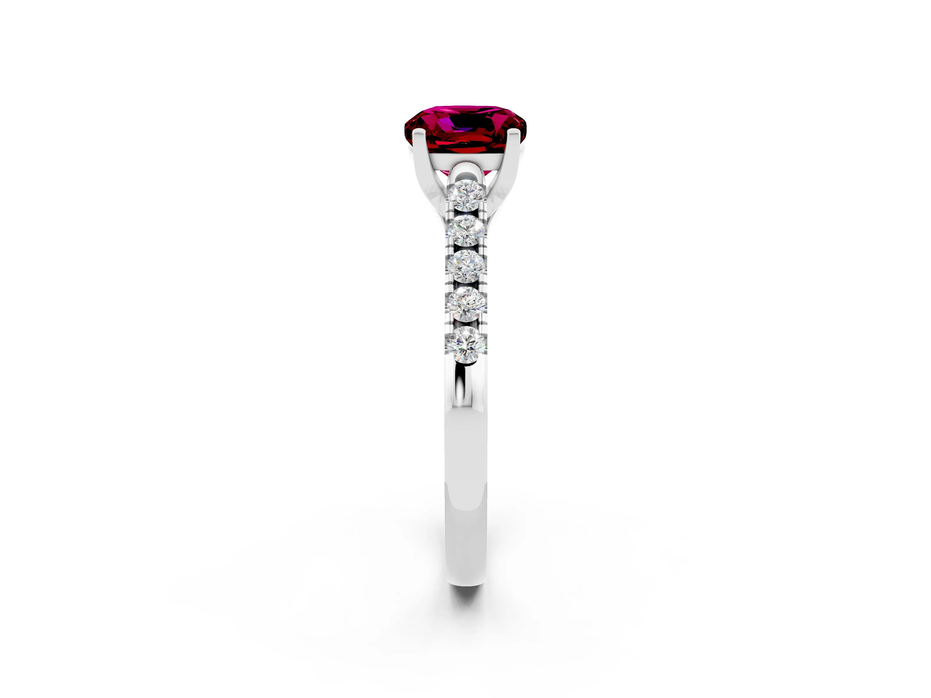 White gold {shape_name} Garnet Solitaire Ring with Pavé Band and Four-Prong Setting_2