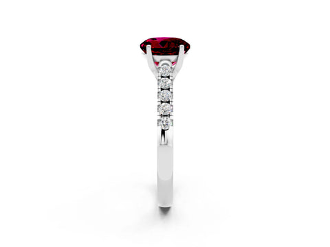 White gold {shape_name} Garnet Solitaire Ring with Pavé Band and Four-Prong Setting_2