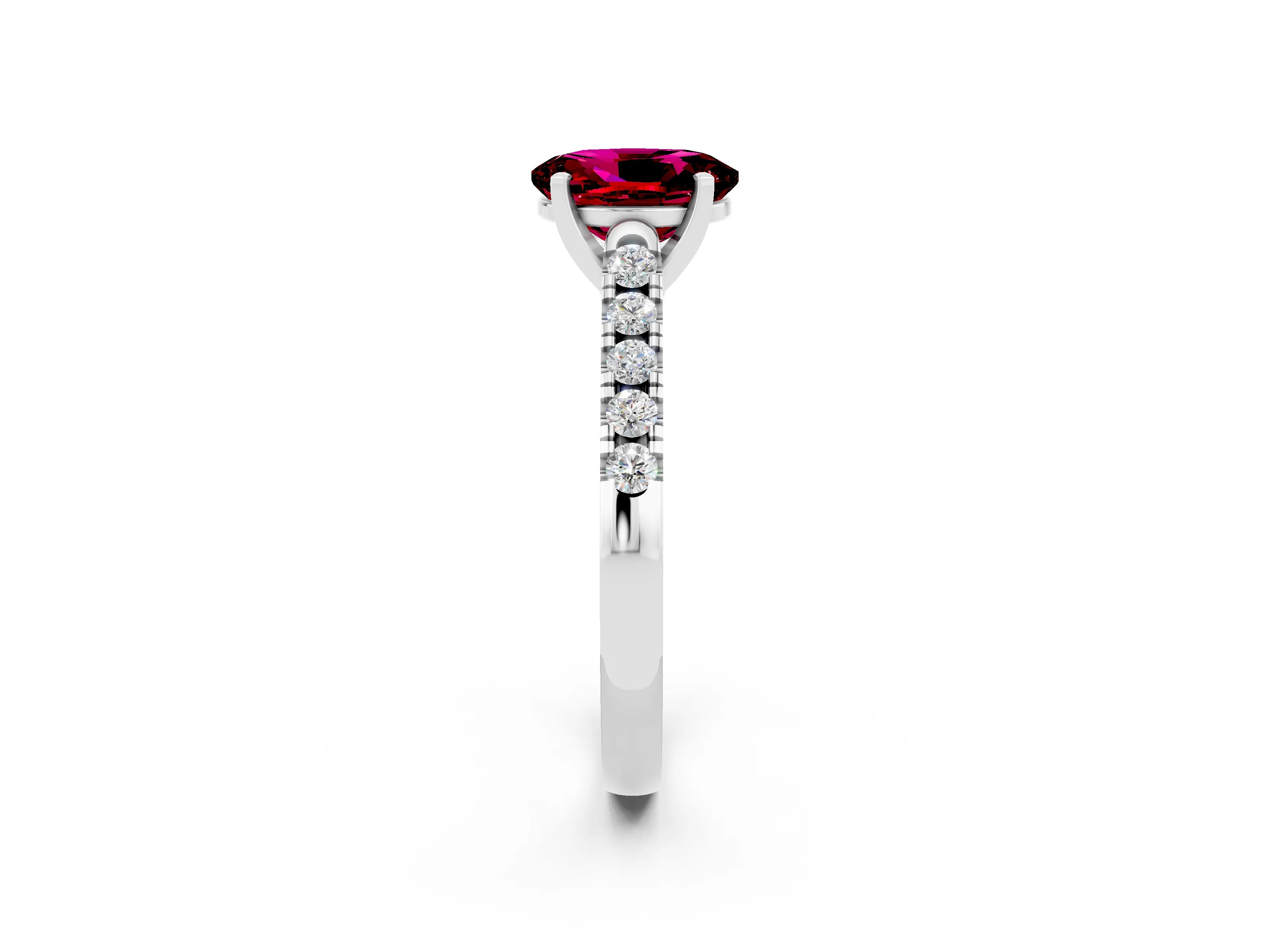 White gold {shape_name} Garnet Solitaire Ring with Pavé Band and Four-Prong Setting_2