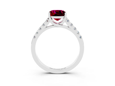 White gold {shape_name} Garnet Solitaire Ring with Pavé Band and Four-Prong Setting_3