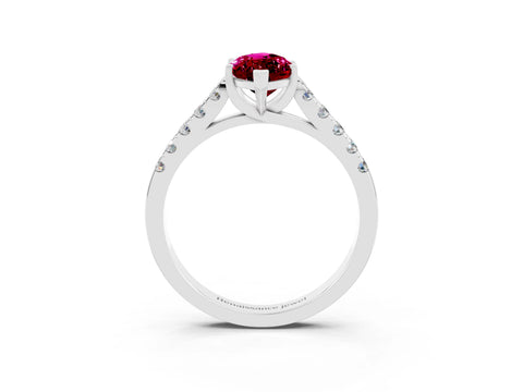 White gold {shape_name} Garnet Solitaire Ring with Pavé Band and Four-Prong Setting_3