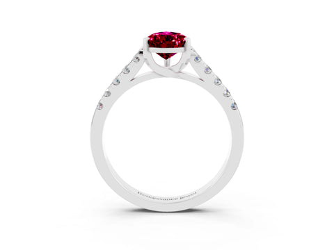 White gold {shape_name} Garnet Solitaire Ring with Pavé Band and Four-Prong Setting_3
