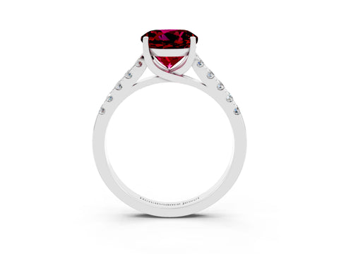 White gold {shape_name} Garnet Solitaire Ring with Pavé Band and Four-Prong Setting_3