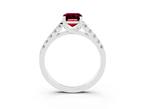 White gold {shape_name} Garnet Solitaire Ring with Pavé Band and Four-Prong Setting_3