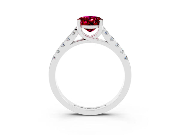 Silver Oval Cut Garnet Pavé Band Solitaire Ring with Prong Setting