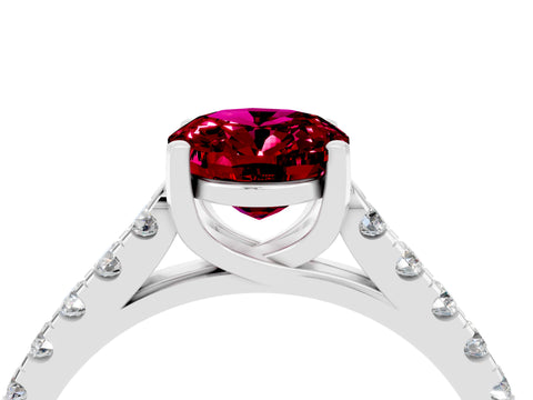 White gold {shape_name} Garnet Solitaire Ring with Pavé Band and Four-Prong Setting_4