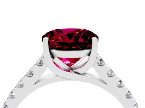 White gold {shape_name} Garnet Solitaire Ring with Pavé Band and Four-Prong Setting_4