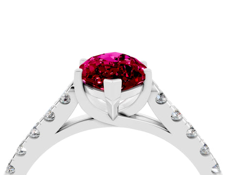 White gold {shape_name} Garnet Solitaire Ring with Pavé Band and Four-Prong Setting_4