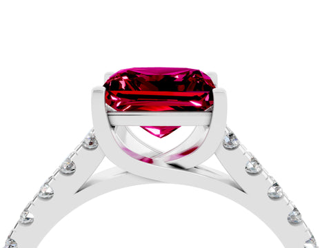 White gold {shape_name} Garnet Solitaire Ring with Pavé Band and Four-Prong Setting_4