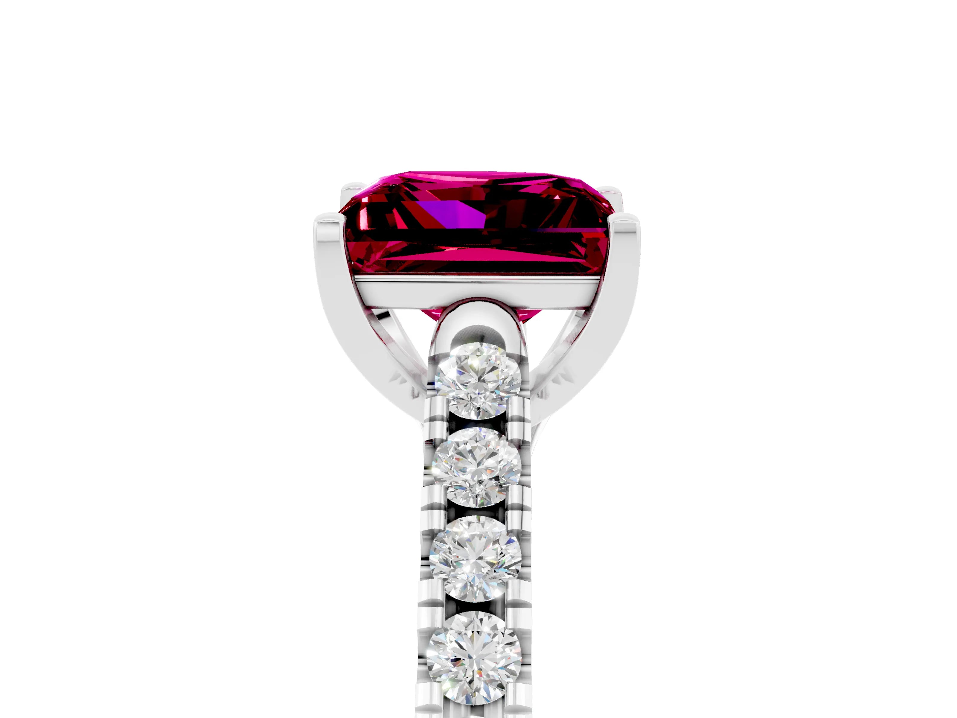 White gold {shape_name} Garnet Solitaire Ring with Pavé Band and Four-Prong Setting_5
