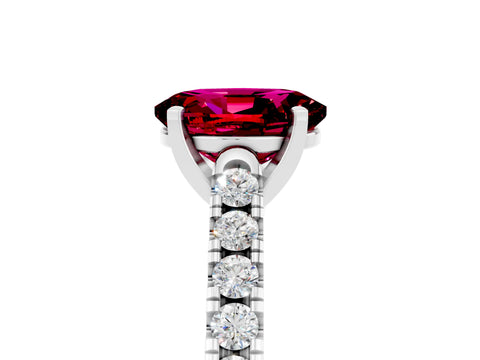 White gold {shape_name} Garnet Solitaire Ring with Pavé Band and Four-Prong Setting_5