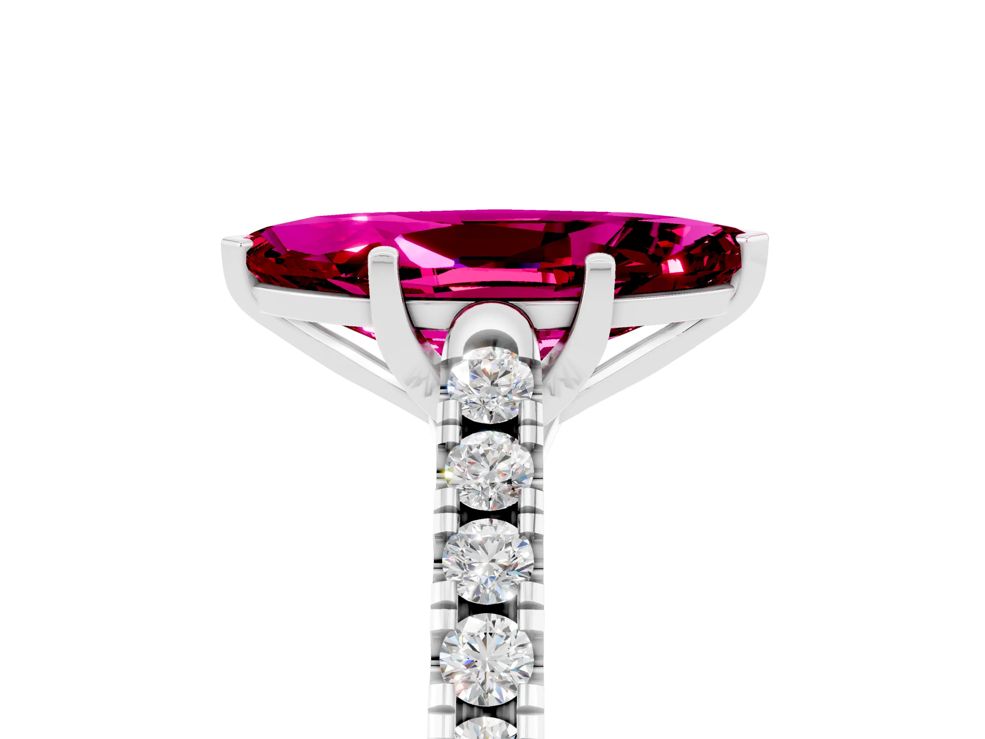White gold {shape_name} Garnet Solitaire Ring with Pavé Band and Four-Prong Setting_5
