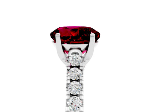 White gold {shape_name} Garnet Solitaire Ring with Pavé Band and Four-Prong Setting_5