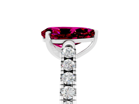 White gold {shape_name} Garnet Solitaire Ring with Pavé Band and Four-Prong Setting_5