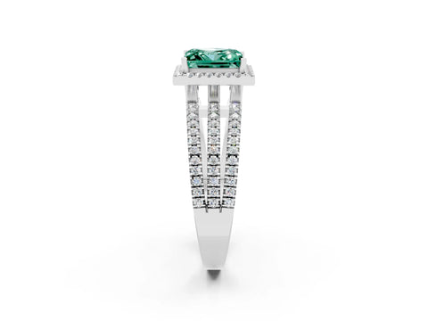 White gold {shape_name} Green Sapphire Halo Engagement Ring with Split Shank and Four-Prong Setting_14