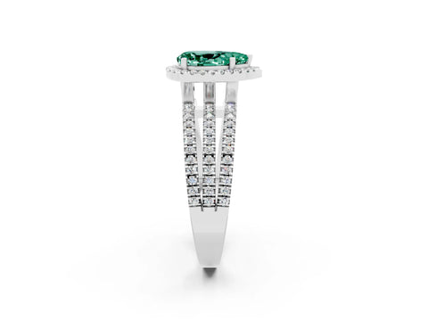 White gold {shape_name} Green Sapphire Halo Engagement Ring with Split Shank and Four-Prong Setting_14