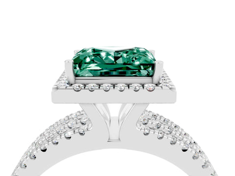 White gold {shape_name} Green Sapphire Halo Engagement Ring with Split Shank and Four-Prong Setting_16