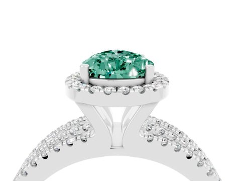 White gold {shape_name} Green Sapphire Halo Engagement Ring with Split Shank and Four-Prong Setting_16