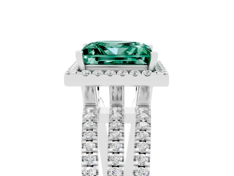 White gold {shape_name} Green Sapphire Halo Engagement Ring with Split Shank and Four-Prong Setting_17