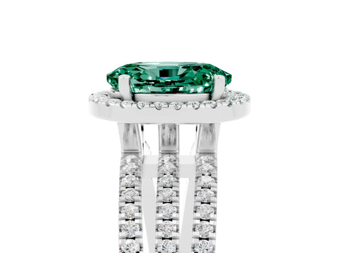 White gold {shape_name} Green Sapphire Halo Engagement Ring with Split Shank and Four-Prong Setting_17