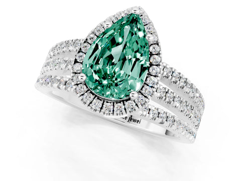 White gold {shape_name} Green Sapphire Halo Engagement Ring with Split Shank and Four-Prong Setting_1