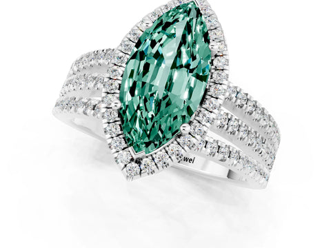 White gold {shape_name} Green Sapphire Halo Engagement Ring with Split Shank and Four-Prong Setting_1