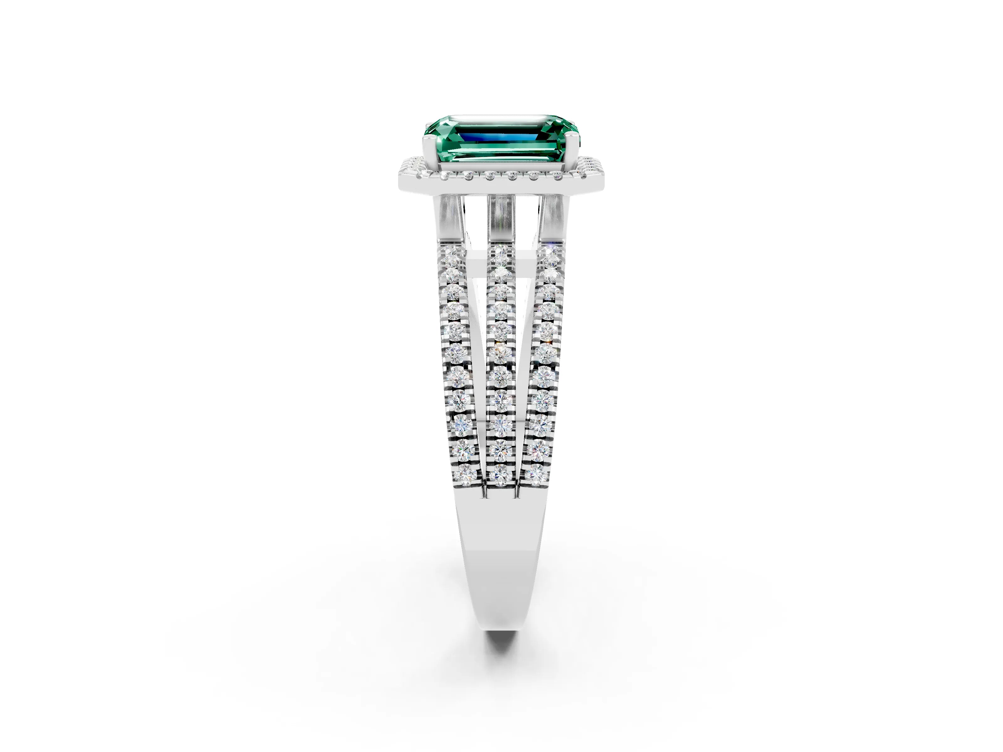 White gold {shape_name} Green Sapphire Halo Engagement Ring with Split Shank and Four-Prong Setting_2