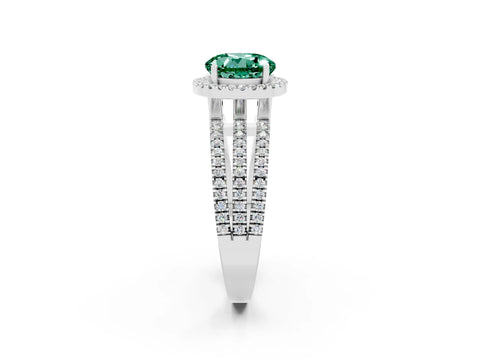 White gold {shape_name} Green Sapphire Halo Engagement Ring with Split Shank and Four-Prong Setting_2